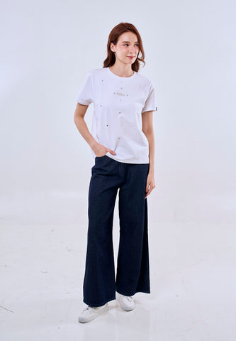 Mossimo White Classic Fit Tee w/ Studs Premium Round Neck For Women