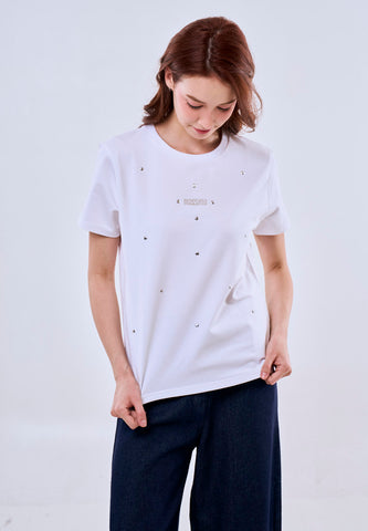 Mossimo White Classic Fit Tee w/ Studs Premium Round Neck For Women