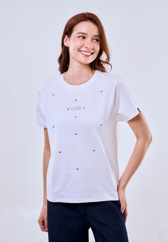Mossimo White Classic Fit Tee w/ Studs Premium Round Neck For Women
