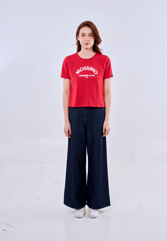 Mossimo Red Classic Cropped Fit Tee Summer Club Round Neck For Women