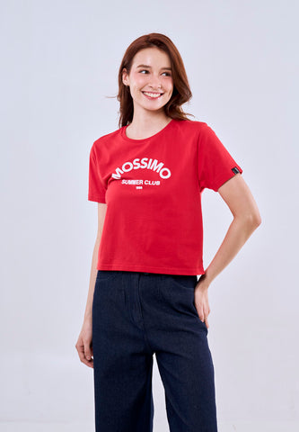 Mossimo Red Classic Cropped Fit Tee Summer Club Round Neck For Women