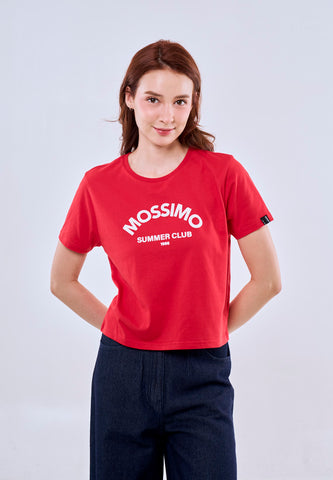 Mossimo Red Classic Cropped Fit Tee Summer Club Round Neck For Women