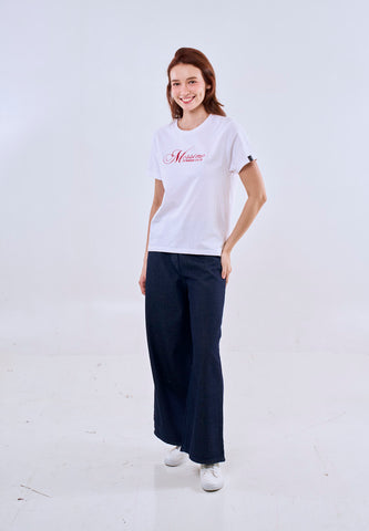 Mossimo White Classic Fit Tee w/ Embroidery Round Neck For Women
