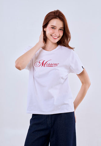 Mossimo White Classic Fit Tee w/ Embroidery Round Neck For Women