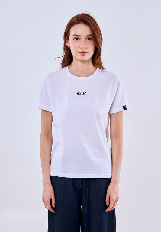 Mossimo White Classic Fit Tee w/ Small Embroidery Round Neck For Women