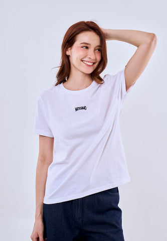 Mossimo White Classic Fit Tee w/ Small Embroidery Round Neck For Women