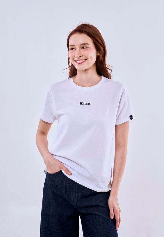 Mossimo White Classic Fit Tee w/ Small Embroidery Round Neck For Women