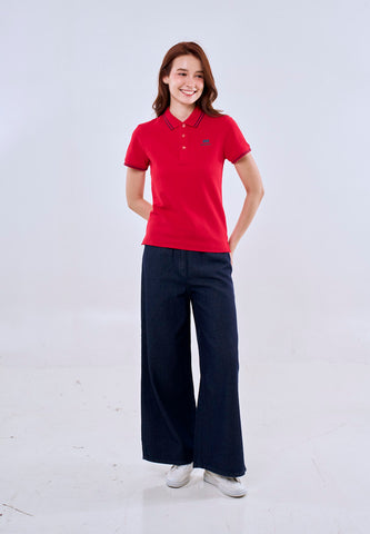 Mossimo Red Polo Tee with Tipping on Collar For Women
