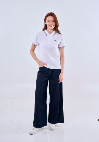 Mossimo White Polo Tee with Tipping on Collar For Women