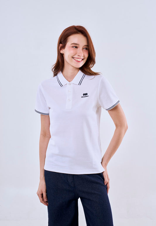 Mossimo White Polo Tee with Tipping on Collar For Women