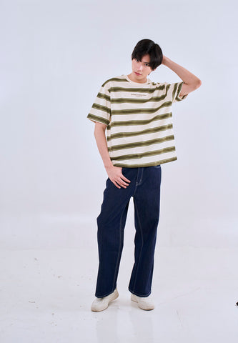 Mossimo Dalton Cream Olive Round Neck Modern Fit Tee For Men