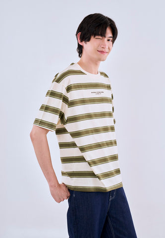Mossimo Dalton Cream Olive Round Neck Modern Fit Tee For Men