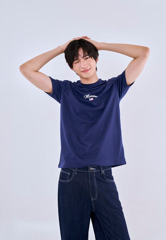 Mossimo Albie Blue Round Neck Classic Fit Tee For Men