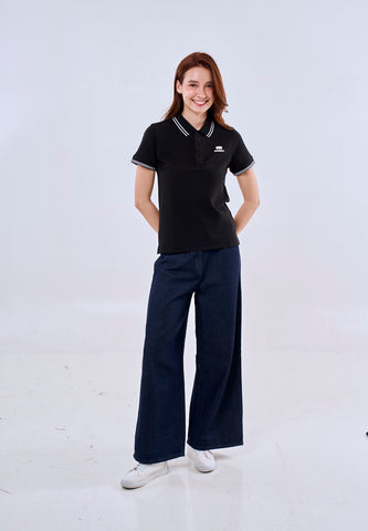 Mossimo Black Polo Tee with Tipping on Collar For Women