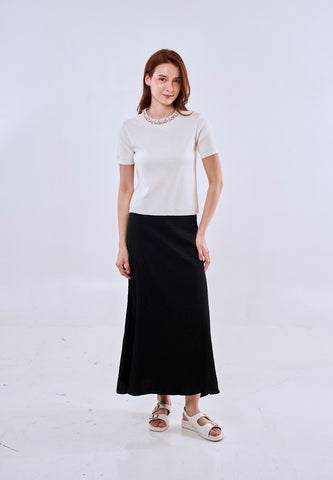 Mossimo Women's Off White Knitted Croptop with Rhinestone Detail