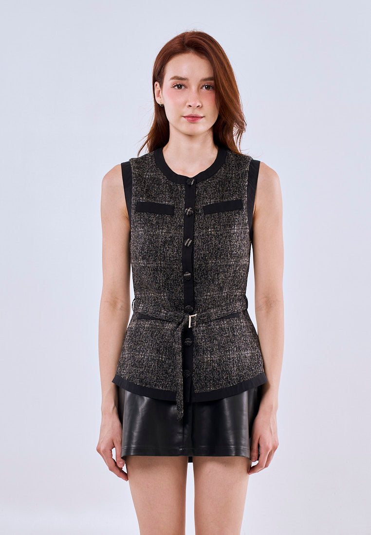 Mossimo Eleanor Black Vintage Fit Tweed Long Top Fashion For Women