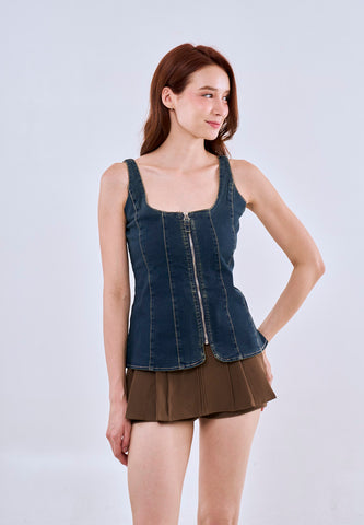 Mossimo Women's Denim Blue Vintage Fit Structured Zipper Top