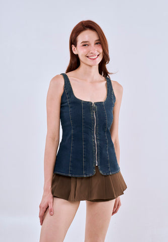Mossimo Women's Denim Blue Vintage Fit Structured Zipper Top