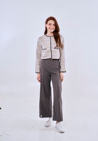 Mossimo Hazel Off White Classic Cropped Tweed Cardigan Top For Women