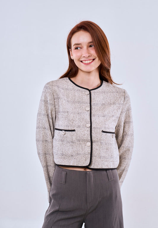 Mossimo Hazel Off White Classic Cropped Tweed Cardigan Top For Women