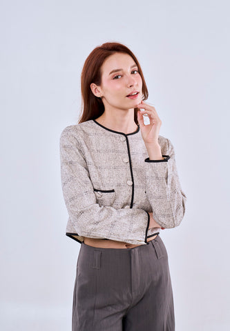 Mossimo Hazel Off White Classic Cropped Tweed Cardigan Top For Women
