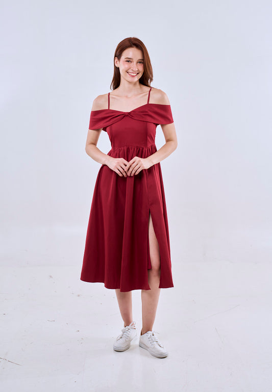 Mossimo Lyra Red Off Shoulder Midi Dress For Women