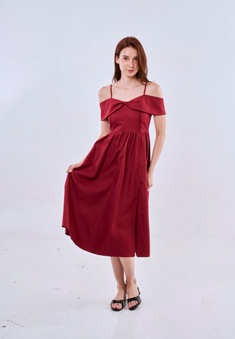 Mossimo Lyra Red Off Shoulder Midi Dress For Women