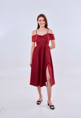 Mossimo Lyra Red Off Shoulder Midi Dress For Women