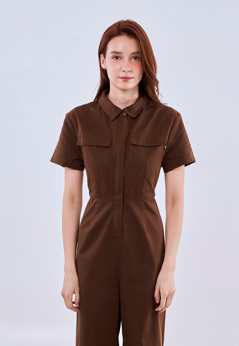 Mossimo Aurora Choco Brown Collar Button Down Jumpsuit For Women