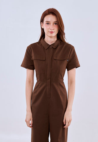Mossimo Aurora Choco Brown Collar Button Down Jumpsuit For Women