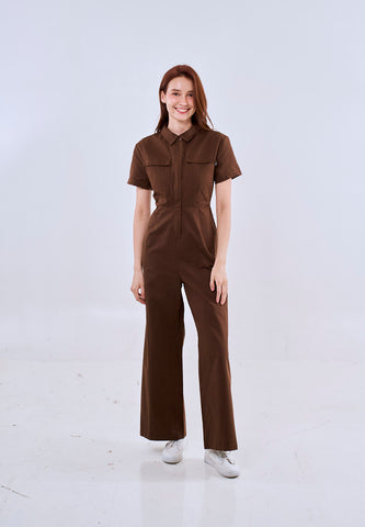 Mossimo Aurora Choco Brown Collar Button Down Jumpsuit For Women