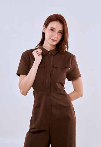 Mossimo Aurora Choco Brown Collar Button Down Jumpsuit For Women