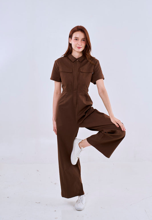 Mossimo Aurora Choco Brown Collar Button Down Jumpsuit For Women