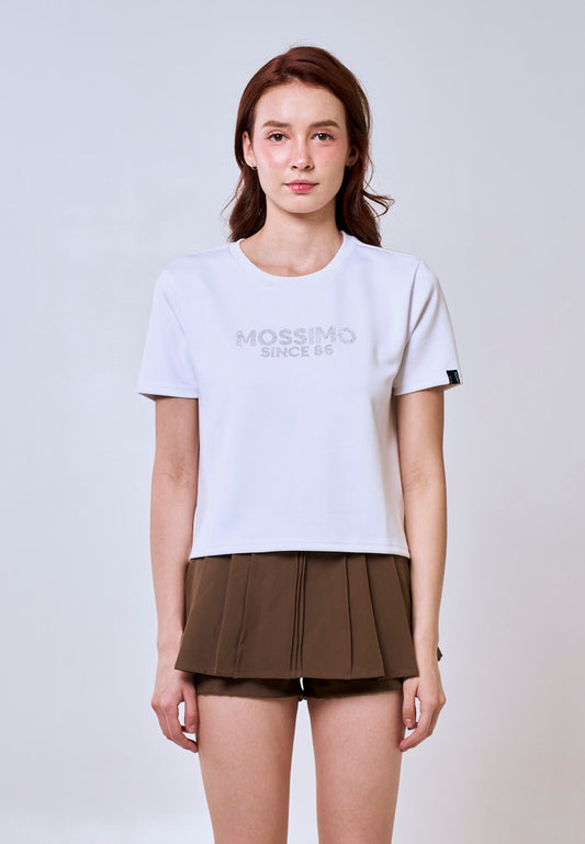 Mossimo White Classic Cropped Fit Tee w/ Studs Premium Round Neck For Women