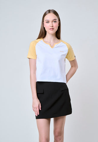 Mossimo Isla White Yellow Raglan Classic Cropped Fit Tee