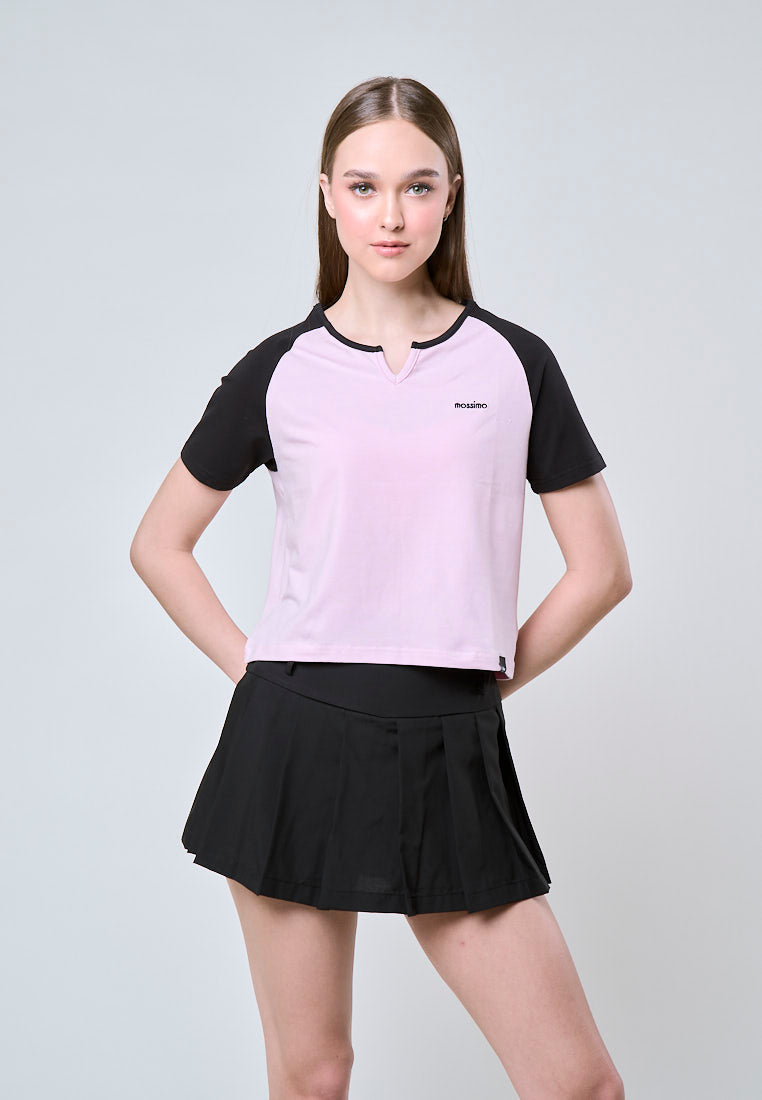 Mossimo Ximena Pink Notched Raglan Classic Crop Fit Tee