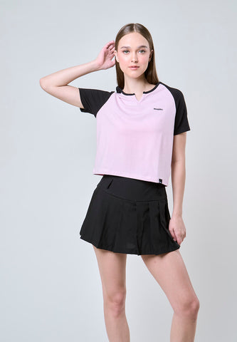 Mossimo Ximena Pink Notched Raglan Classic Crop Fit Tee