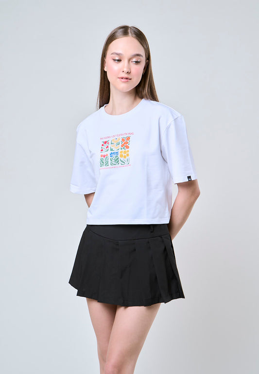 Mossimo Piper White Floral Modern Cropped Fit Tee