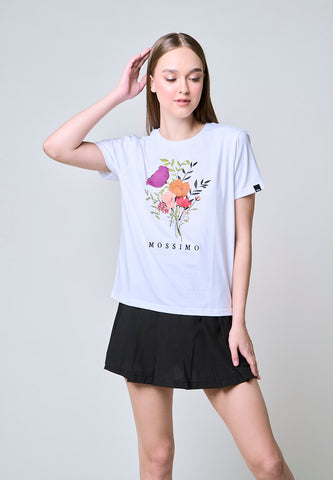 Mossimo Amaya White Floral Classic Fit Tee