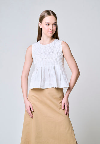 Mossimo Claire White Classic Smocking Detailed Top