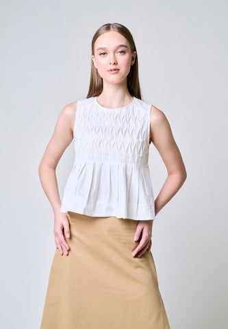 Mossimo Claire White Classic Smocking Detailed Top