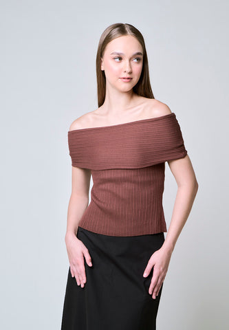 Mossimo Aurora Brown Off Shoulder Knits Top