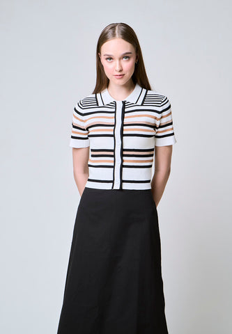 Mossimo Audrey White Brown Stripe Knits Top