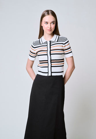 Mossimo Audrey White Brown Stripe Knits Top