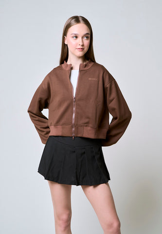 Mossimo Eliana Brown Cropped Bomber Jacket