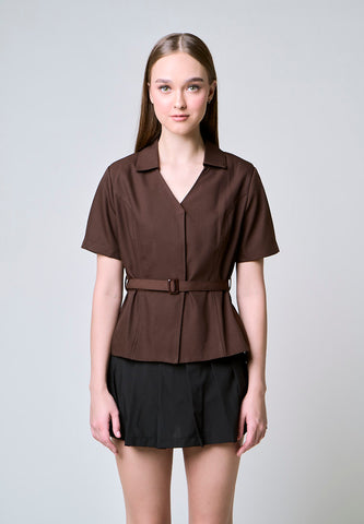 Mossimo Madeline Choco Brown Tailored Top