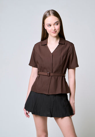 Mossimo Madeline Choco Brown Tailored Top