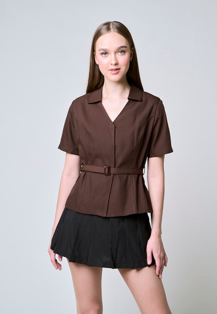 Mossimo Madeline Choco Brown Tailored Top