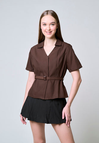 Mossimo Madeline Choco Brown Tailored Top