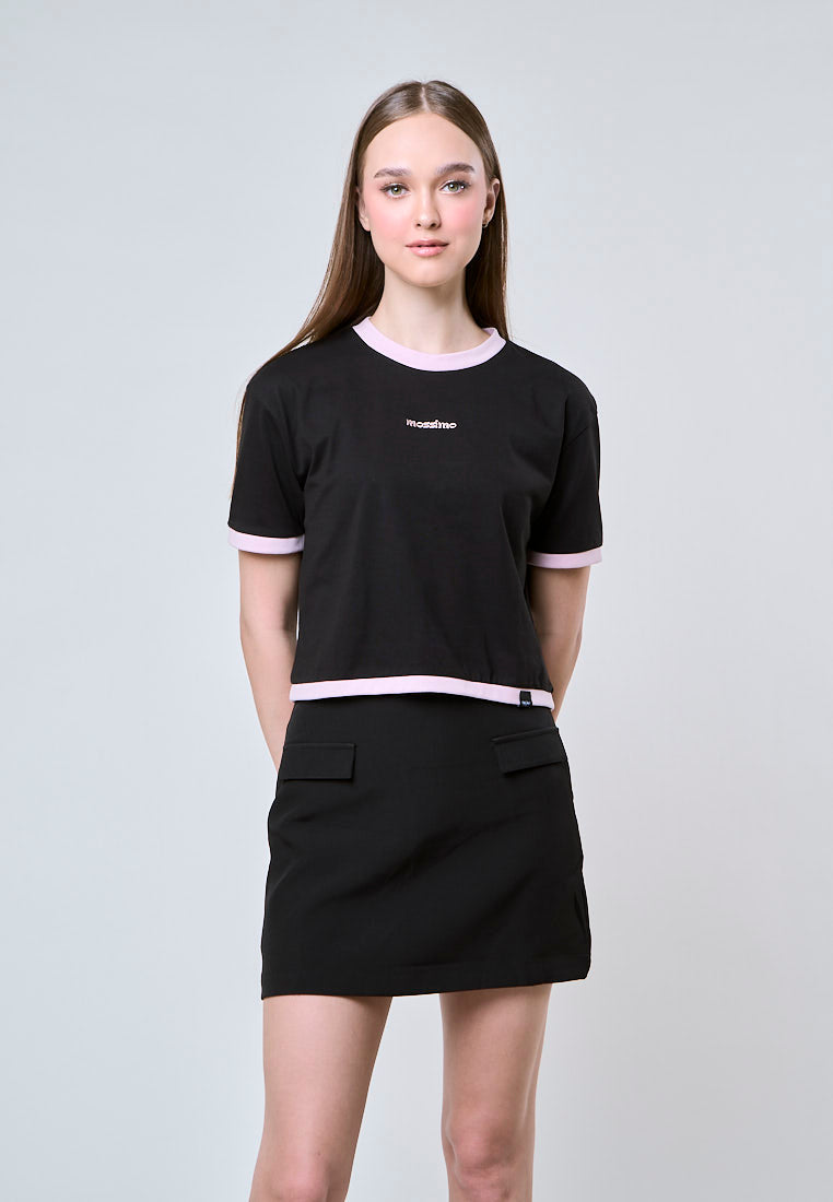 Mossimo Katya Black Boxy Ringer Modern Crop Fit Tee
